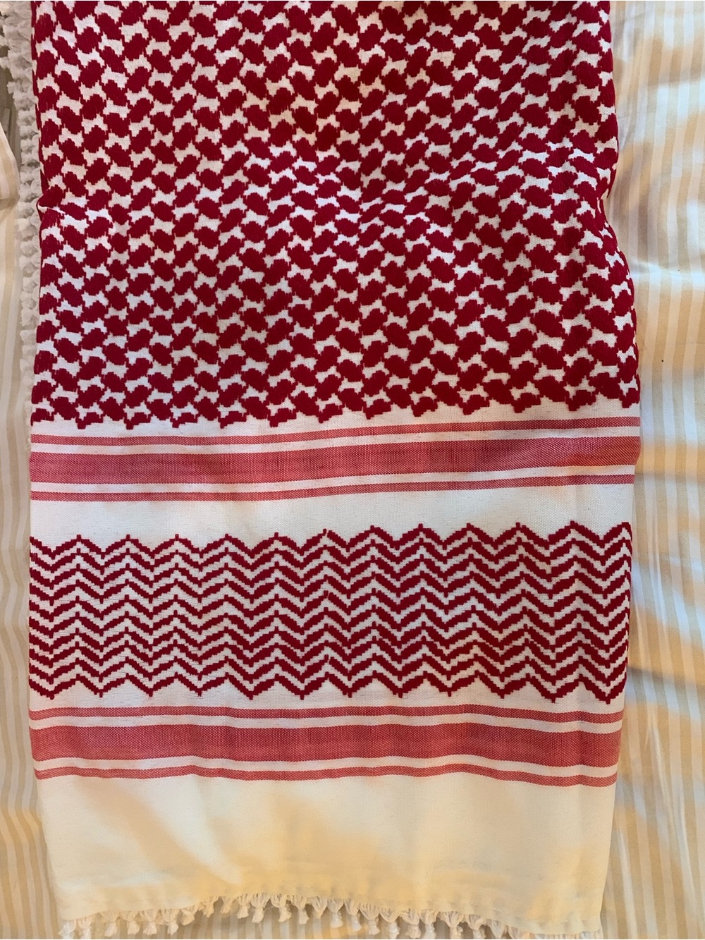 Red and White Patterned Keffiyeh Scarf